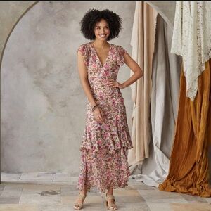 Cleobella Sundance Bryce Ankle Ruched Midi Flutter Sleeve Floral Dress XL